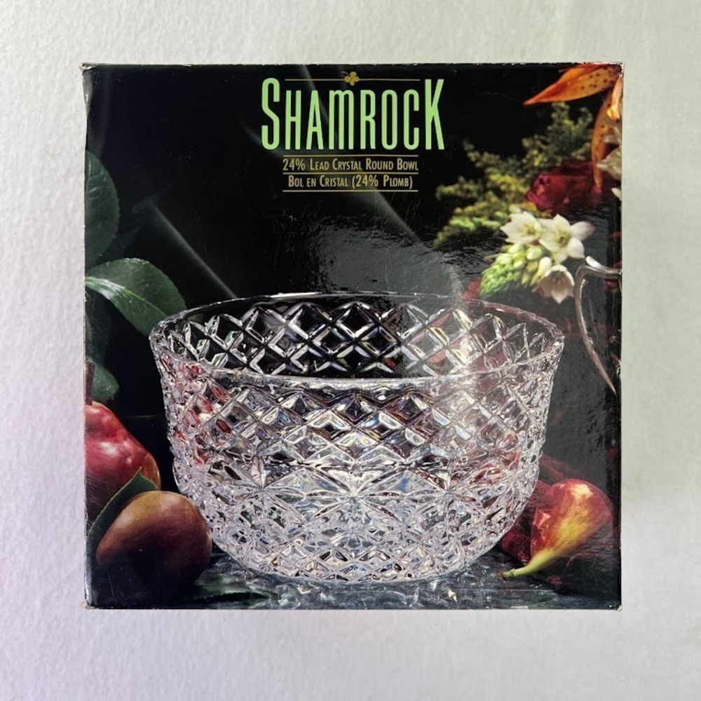 Shamrock 24% Lead Crystal Round Bowl,‎ Diamond Pattern, 7-1/2" Wide, Yugoslavian